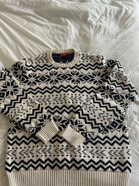 Joe Fresh Black and Cream Fair Isle Crewneck Sweater